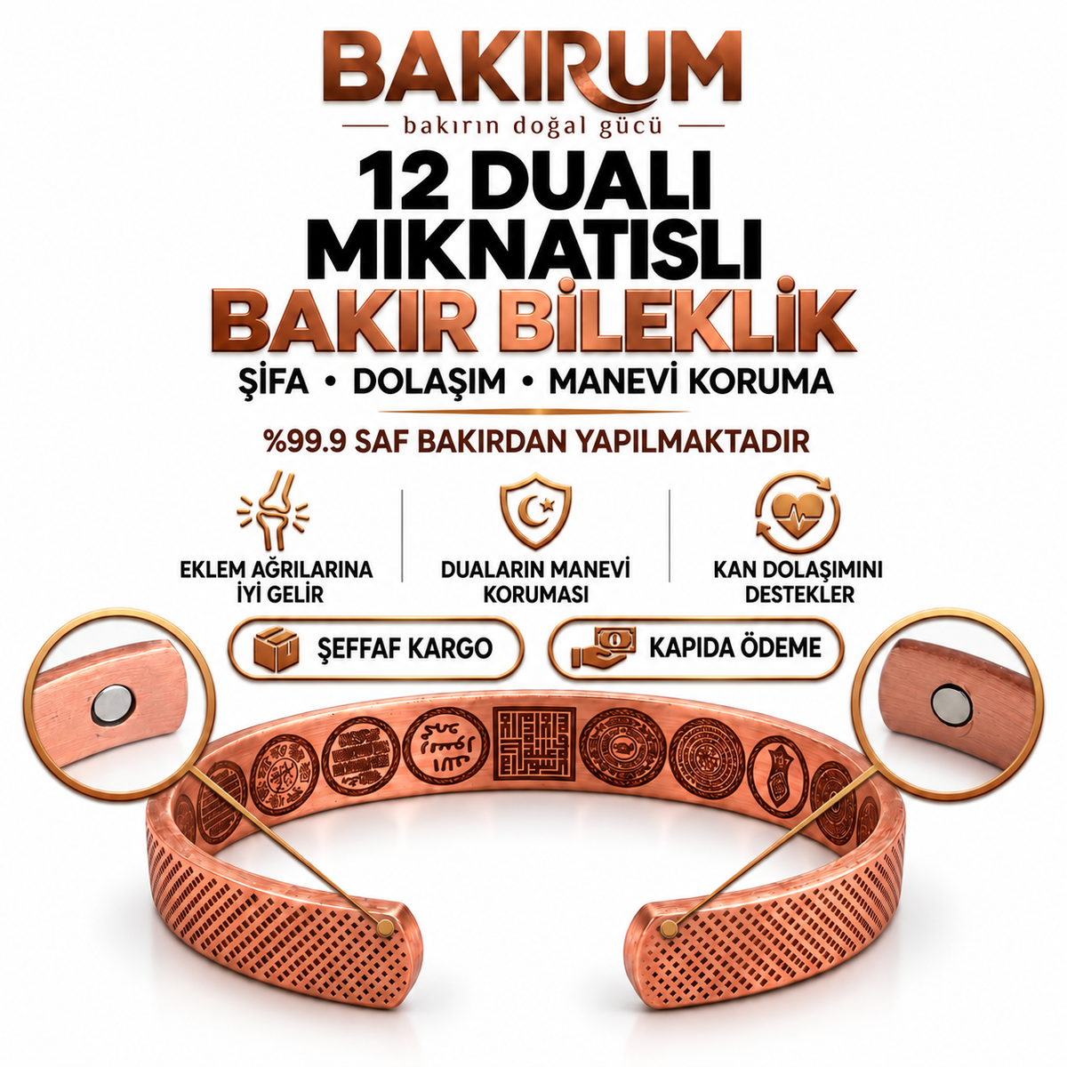 12 DUALI MIKNATISLI BAKIR BİLEKLİK