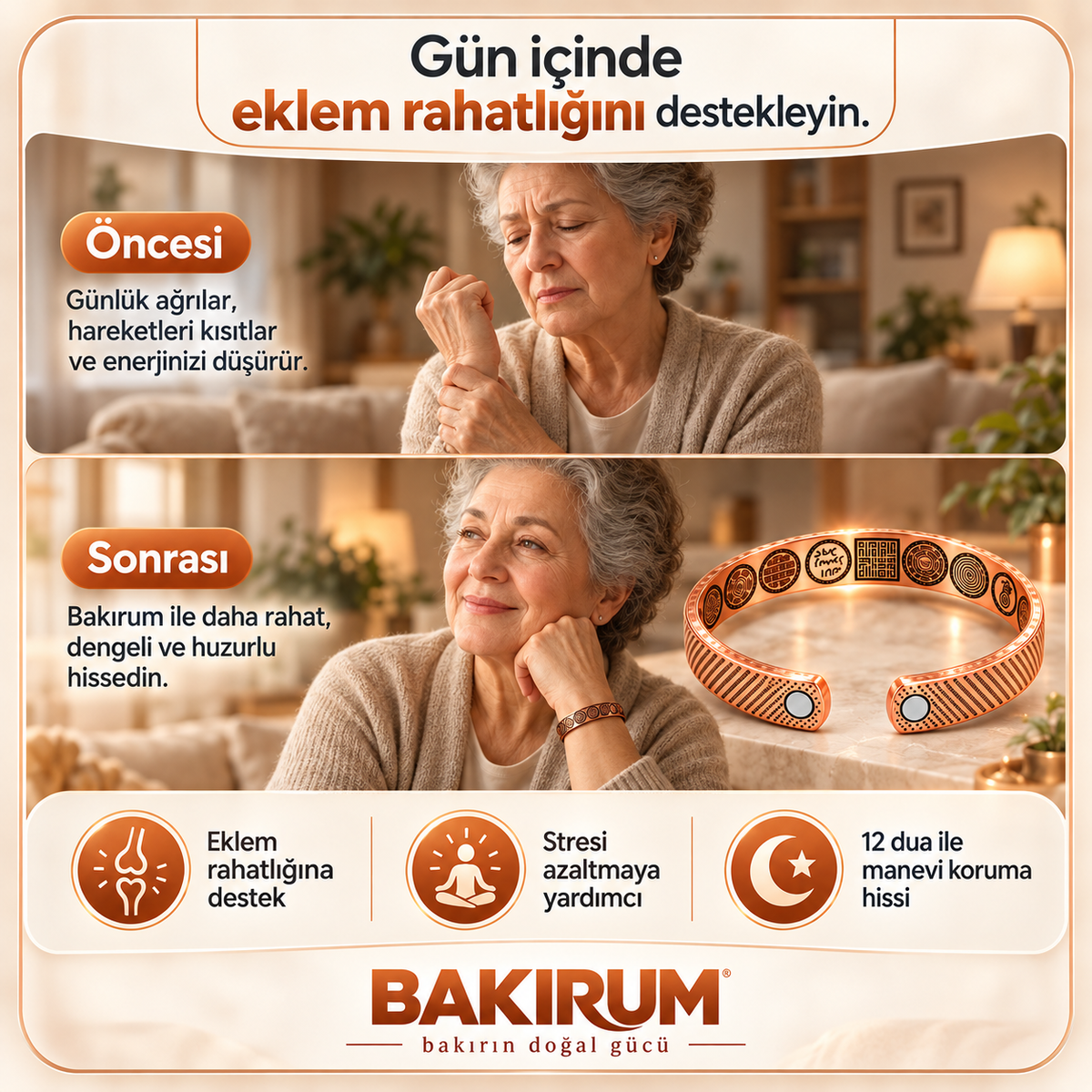 12 DUALI MIKNATISLI BAKIR BİLEKLİK