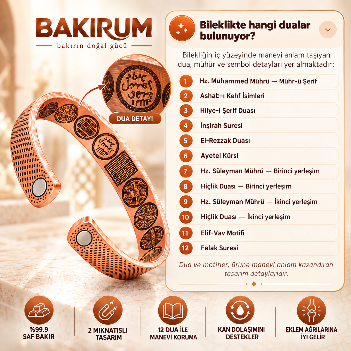 12 DUALI MIKNATISLI BAKIR BİLEKLİK