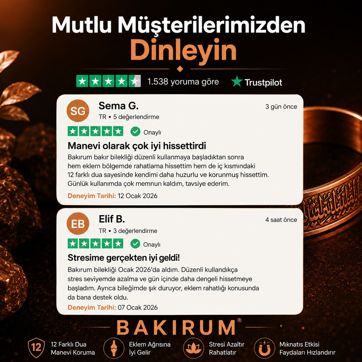 12 DUALI MIKNATISLI BAKIR BİLEKLİK