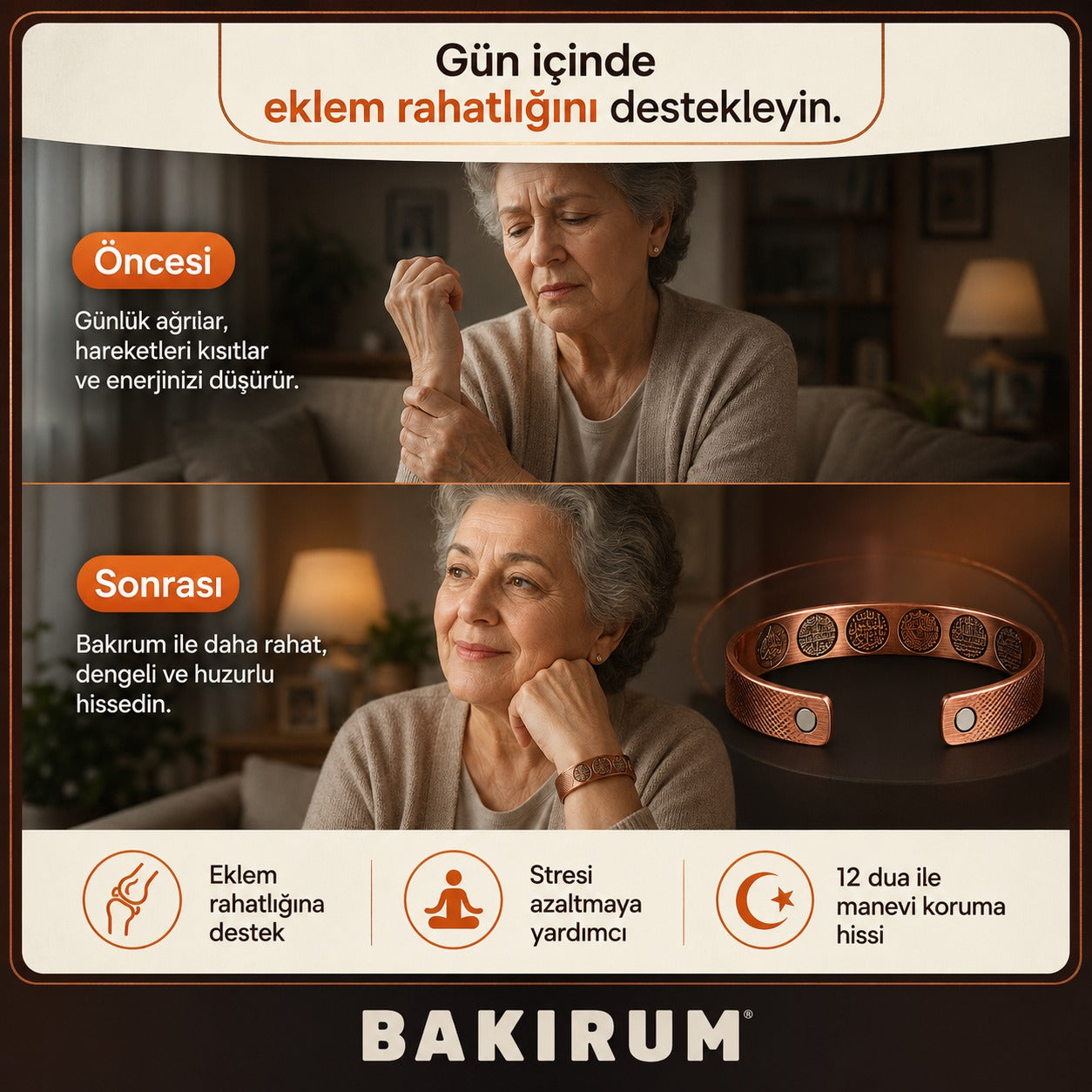 12 DUALI MIKNATISLI BAKIR BİLEKLİK